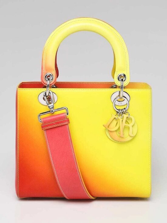 Dior Handbags - Christian Dior Yellow Orange Ombre Leather Medium Lady Dior Bag